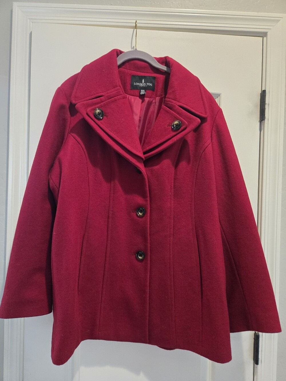 London Fog Women's Red Wool-Blend Peacoat. Size XXL